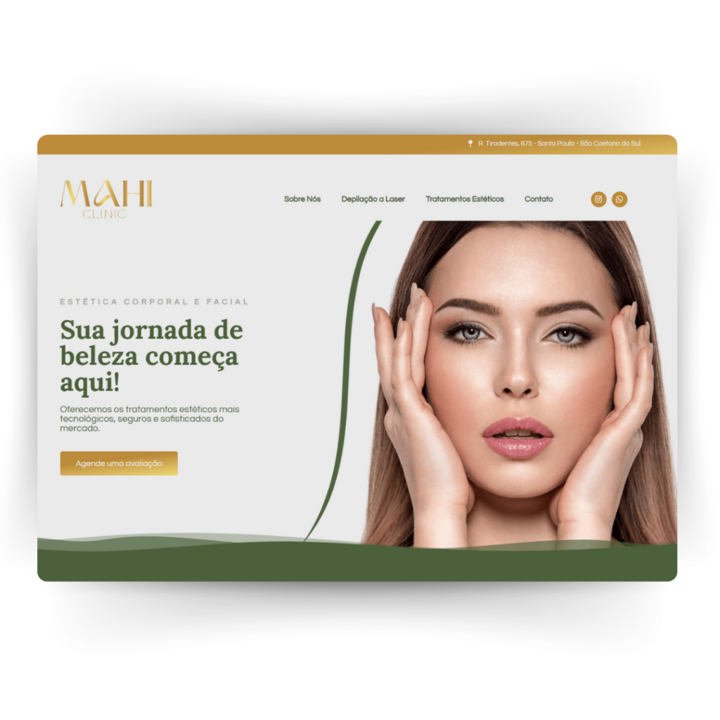 Print da página inicial do site da clínica de estética Mahi Clinic