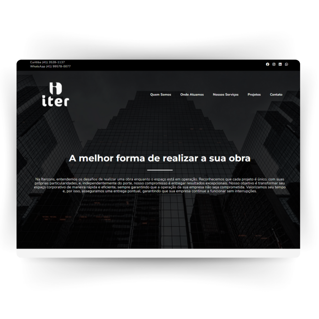Print da página inicial do site da Iter Construtora