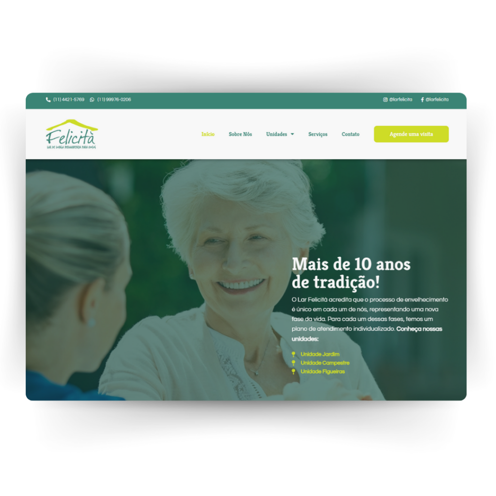 Print da página inicial do site do Lar Felicitá